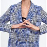 ZARA  Frock Blazer Coat Plaid Pronounced Shoulders Blue/White Color Size XS NWT. Photo 5