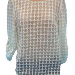 Akris Punto  Women’s Scoop Neck 3/4 Sleeve Top Size 6 Cream Sheer Dot Pattern Photo 0