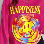 Smiley Face Happiness Graphic Print Sweatshirt XS Pink Photo 1