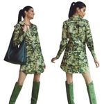 Anthropologie Pilcro Ruched Corduroy Button Floral Camo Shirt Dress Green 10 Photo 1