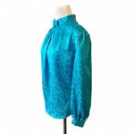 Vintage Ann Chabrol Teal Floral Jacquard Blouse w/ Bow Neck – Size 16 Blue Photo 3