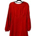 Line and Dot Button Back Dress Red Square Neck Long Sleeve Pockets Size Large Photo 0