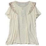 cupio NEW  Linen Blend Ruffle Embroidered Trim Blouse Coastal Feminine Boho XL Photo 4