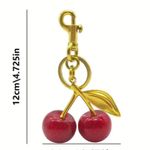 Gold Cherry Purse Charm Keychain | Red Glitter Fruit Bag Accessory Photo 4