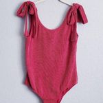 Anthropologie Blue Buttercup Deep Rose Ribbed Bow Tie Bodysuit Photo 0