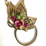 1928 Jewelry Floral Butterfly Pendant Necklace with Ring Holder Loop Photo 1