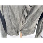 Hugo Boss Women's Goat Leather Suede Jacket Blazer Gray Green Size 6 vintage Photo 3