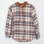 American Eagle Womens Plaid Boyfriend Style Flannel Shirt Size S Brown Hoodie Photo 0
