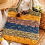 Handmade Crochet Tote Bag | Boho Striped Market Beach Bag Photo 0