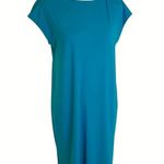 Eileen Fisher NEW T Shirt Knit Dress V Back Cap Sleeves Turquoise Blue Size XS Photo 3