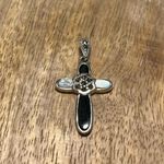 Sterling Silver NWOT Mother of Pearl & Black Onyx Marcasite Cross 925  Pendant Photo 3