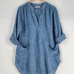 Seafolly  Boyfriend Beach Shirt Blue Chambray Lightweight Roll Tab Sleeves V-Neck Photo 9