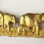 Vintage JJ Jonette Pin Elephant Family Herd Safari Art Deco style Jewelry Brooch Gold Photo 3