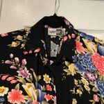 Krazy Kat  Size S Black Floral Flowy Short Sleeve Collared Button Down Shirt 90s Photo 1