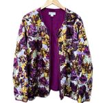 Ava & Viv  Floral Quilted Purple Yellow Zip Up Sweater Jacket Photo 0