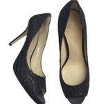 Enzo Angiolini EAMAIVEN Black Glitter Stiletto Open Toe Pump Sz 8 M High Heel Photo 0