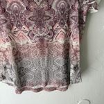 Paisley Print Shirt Womens Large Pink Purple White Short Sleeve Boho Stretch Top Photo 2