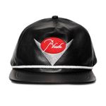 Rhude PS21 Classic Hat Black Leather baseball cap with multicolor embroidered racing logo on front Photo 0
