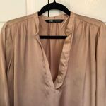 ZARA Oversized Gold Satin V Neck Blouse Size S Photo 2