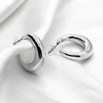 Metallic Silver Hoop Earrings Photo 4