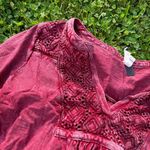 Free People  3/4 Sleeve Red Knit Blouse Boho V Neck Pullover Photo 2