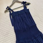 Tory Burch NWOT Smocked Shoulder-Tie Jumpsuit Size XS Navy Blue Photo 2