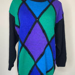 Vintage Silk Angora Blend Black Blue Diamond Beaded Sweater Sz Large Photo 0