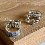Loslie Blue Butterfly & Flower Sea Open Ring Set Silver Photo 3