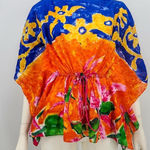 Ralph Lauren  vibrant dloral coverup/tunic top with drawstring dolman sleeves S/P Photo 0