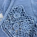 Free People Small Keepsake Henley Long Sleeve Top Blue Crochet Lace Cut Out Boho Photo 4
