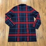 Talbots Sweater Cardigan Womens Medium Merino Wool Plaid Navy Red Career Office Photo 4