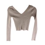 Forever 21 Crop Top Ribbed Knit Deep V Neck Striped Beige White S Photo 1