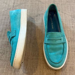 Manolo Blahnik Turquoise Suede Penny Loafers Women’s 39.5 Slip On Italy Photo 0