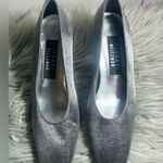 Stuart Weitzman Vintage Slate SilverShimmer Synthetic Square Toe Heels Sz 5 1/2B Photo 1