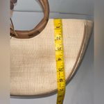 White House | Black Market Tan Handbag Basket Bag Crescent Basket Flower Appliqué Photo 5