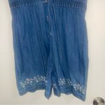 Vintage Romper Chambray Women Small Blue Floral Denim Embroidered Pocket Denim Photo 5