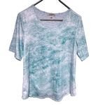 One World Pretty Color Wash Tee W/Detachable Paisley Scarf Small Bluish Green White Tee Photo 7