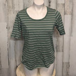 Lands' End Lands’ End Green & White Striped Short Sleeve T-Shirt Relaxed Fit Size Small NWT Photo 0