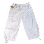 NEW Jeanstar White CAPRI DENIM PANT Women's 12 Cargo Style Jean Pockets Tie Hem Photo 2