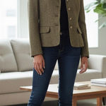 Ralph Lauren VTG  Jacket Women Olive Gold Metallic Thread Linen Herringbone 10 Photo 0