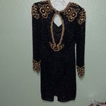 vintage Morigana long sleeve heavily beaded black and gold silk dress 70s 80s Size 10 Photo 5