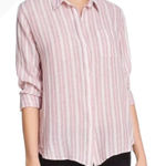 Rails Shirt Women Medium Pink White Charli Bordeaux Stripe Linen Button Down Photo 0