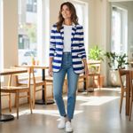 Ralph Lauren  Sweater Blazer Blue White Cotton Sz M preppy old money Nautical Photo 4