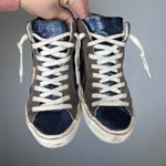 Philippe Model Paris Womens High Top Sneakers Leather Suede Metallic Navy Brown Size 8 Photo 1