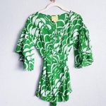 Anthropologie  Maeve Green and White Abstract Blouse Photo 0