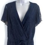 Anthropologie Trixxi Floral Lace Short Sleeve Flowy Flare Leg Shorts Romper Navy Blue XL Photo 3