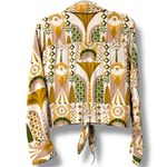 Nicole Miller  NEW YORK women’s medium v-neck tie front linen button up blouse Photo 1