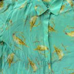Leifsdottir‎ Anthropologie 100% Silk Green Bird Print Button Down Blouse Sz 6 Photo 1