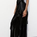 ZARA NWT black satin & mesh floral appliqué slip maxi dress with spaghetti strap Photo 7