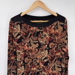 Vintage Y2K Mirasol Top Womens Large Black Acetate Fall Paisley Floral Print Photo 2